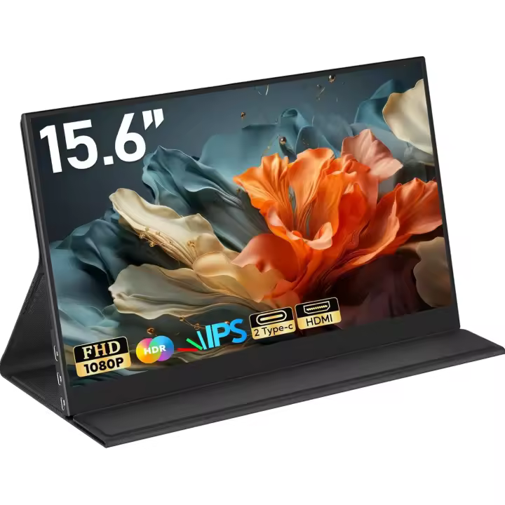 Monitor Portatil Pantalla Portatil IPS FHD de 15,6" 1920x1080P, Pantalla Ordenador Móvil Externa HDR con HDMI/Tipo C/USB C, Tablet Portable Monitor para PC Mac Laptop X-BO PS4/5, con Smart Funda [Clase de eficiencia energética A] - 1