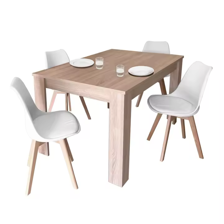 Conjunto Mesa Extensible con 4 Sillas en Color Roble Canadian y Blanco - 1