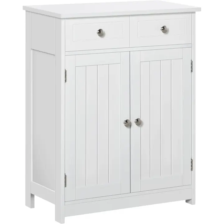 Armario Auxiliar de Baño Mueble Auxiliar de Baño con 2 Cajones 2 Puertas y Estante Ajustable Estilo Moderno para Ducha Dormitorio 60x30x75 cm Blanco - 1