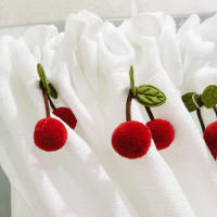Cortina Blanca De Tres Niveles Para Armario Con Balones De Cereza Cortina De Café Textura De Lino Sintético Cortina Corta Con Bolsillo Para Barra - details 3