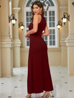 Vestido Elegante De Noche Para Mujer Con Abertura En El Brazo Y Cuello Alto Vestido Largo Para Cóctel De Polyester Y Spandex - details 4