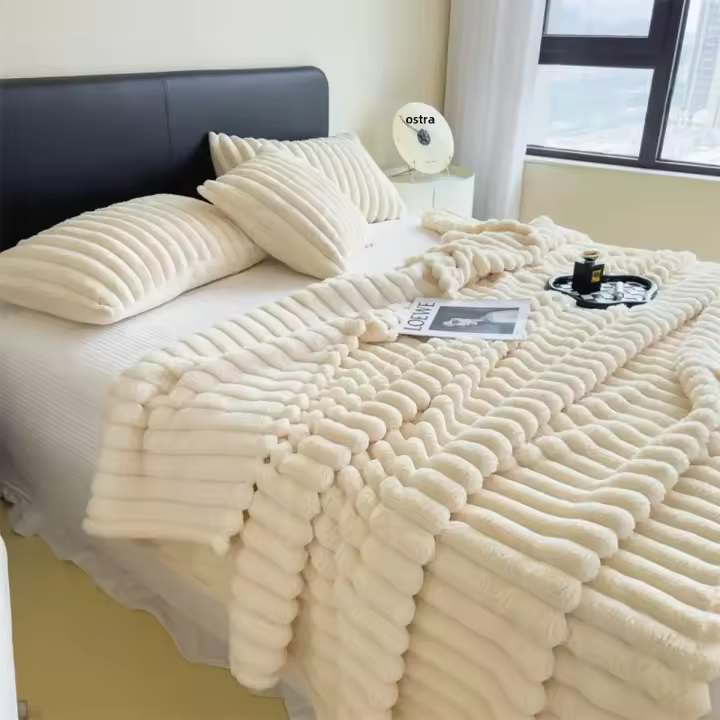 Manta Multifuncional De Bandas Anchas Y Gruesa De Color Sólido Canutilo Como Funda De Cama Manta Para Descanso Manta Para Mascotas - 1