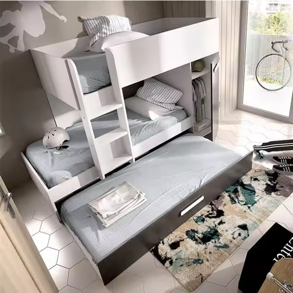 Dekit Cama Tren con 3 Camas y Armario - Compacta y Fácil de Montar - 1