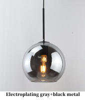 Lámpara Colgante De Vidrio Sférico Minimalista Nórdica En Ambar Fumé Gris Con Metal Antiguo Dorado Para Decoración Interior - details 17