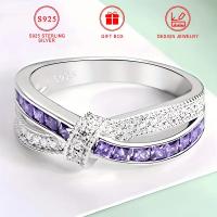 anillo de   925 con circonitas brillantes  , diseño de cruz con circonitas moradas, anillo para dedo femenino, regalo   para fiestas, joyería con   de regalo detalles 4
