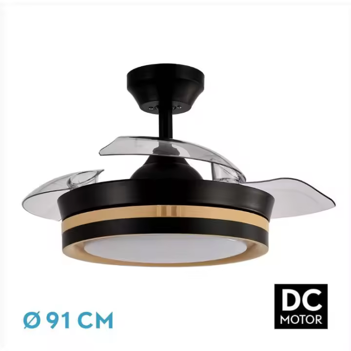 FABRILAMP Ventilador Dc Viper Negro/madera 48w 3aspas 91D 4800lm 6vel 3000k,4500k,6000k, Remoto+temporizador+memoria Incluye mando a distancia y dos tijas de 10 y 25 centímetro Productos originales calidad de confianza - 1