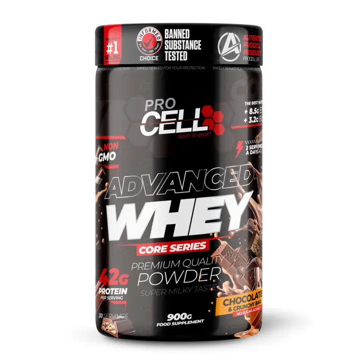 Proteina Concentrada Whey Core 900gr White Choco & White Choco Rings (topping rosquilla blanca) Procell  Sport - Suplemento Alto en Proteína y Bajo en Carbohidratos - 1