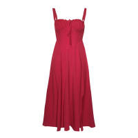 Vestido De Playa Para Mujer Con Estampado Floral Cuello Cuadrado Ajuste Frontal Y Abertura En Pierna Midi Polyester Sin Mangas Vestido De Noche - details 18