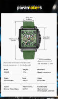 Reloj De Cuarzo Para Hombre MEGIR Con Cronógrafo Y Luz Propia Pantalla Cuadrada Resistente Al Agua Y Al Aire Libre Correa De Silicona Moda Casual - details 3