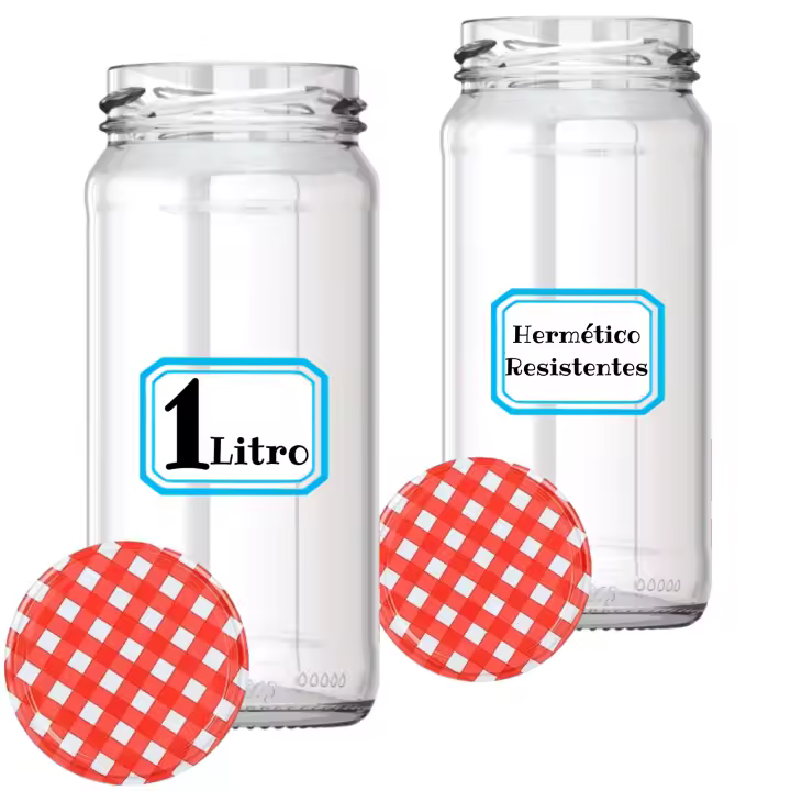 MundoTarros Tarros de Cristal de 1 litro con Tapas de Metal + Ebook de 102 Recetas - Frascos grandes para Conservas, Encurtidos, Alimentos Caseros - Incluye Etiquetas - 1