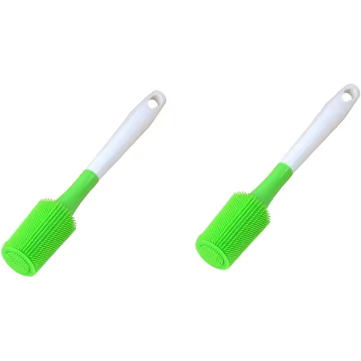 2 cepillos de silicona para biberones, limpiador de biberones, mango de silicona, limpiador de vidrios, color verde - 1