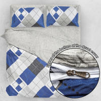 NQT Juego de Funda Nordica Estampada 3 Piezas de Microfibra para Cama de 90/135/150 - Funda Edredon 150x220 cm/220x220cm/220x240cm, Bajera 90/135/150x200+30 cm y 1 o 2 Funda Almohada 45x110 cm/50x75cm/50x90cm (Cuadricula Azul,Flor Nocturna,Corazones Chic) - details 3