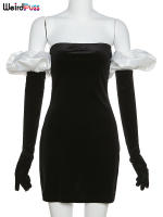 Vestido De Veludo Sin Espalda Para Mujer Con Guantes Nublados Bodycon Elástico Romántico Francesa Para Fiesta De Cumpleaños Vacaciones Streetwear - details 4