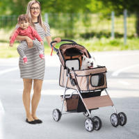 PawHut Cochecito para Mascotas Plegable Carrito para Perros Gatos con Toldo Ajustable Cesta de Almacenaje Ventanas y Portavasos Tela Oxford y Frenos 75x45x97 cm - details 1