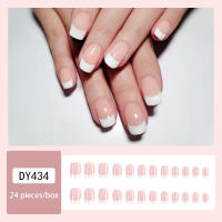 24 Pcs Uñas Postizas Redondas Medio Rosa Y Blanco Gloss Con Estrella Reutilizables Falsas Con Tabs De Gel Uñas De Plástico Para Dedos - details 2