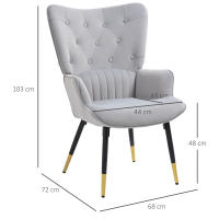 HOMCOM Sillón Individual Sillón Orejero Butaca de Salón Tapizado en Terciopelo con Respaldo Alto Reposabrazos y Patas de Acero Estilo Moderno 68x72x103 cm - details 2