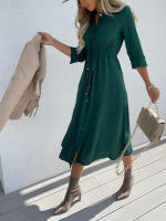 Vestido De Mujer Estilo Casual Cintura Media Manga Media Color Sólido Prenda A-Linea Con Cuello En V Y Detalles De Encaje - details 8
