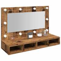vidaXL Mueble con espejo y LED color 90x31,5x62 cm en color Roble ahumado/Madera antigua/Blanco brillante y más | almacenamiento funcional diseño moderno para baño dormitorio sala - details 1