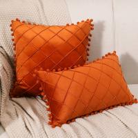 Funda De Cojín De Veludo 30x50cm 45x45cm Con Pompones Naranja Decorativa Estilo Bohemio Y Farmacia Para Sala De Estar Y Dormitorio - details 0