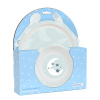 Set Platos y Cubiertos, Libre BPA, Reutilizables, Estampado Luna, Color Azul, 22,5 x 5,5 x 26 cm, Safta -  Kiglam - details 0