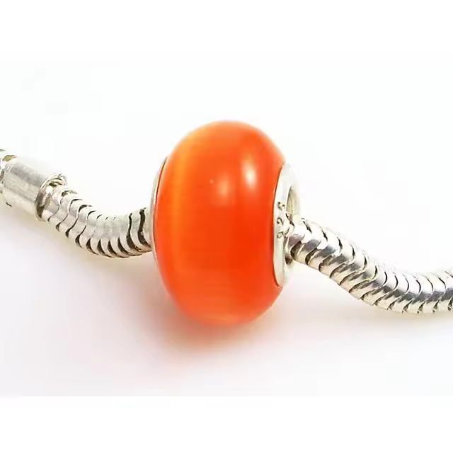 Abalorio Ojo De Gato Naranja Y Plata De Ley - 1