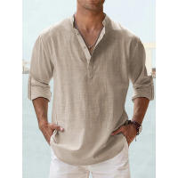 Camisa Casual Para Hombre De Algodón Y Lino Estilo Playa Verano Cuello Henley Sin Mangas Color Sólido Vacaciones Hawái - details 3