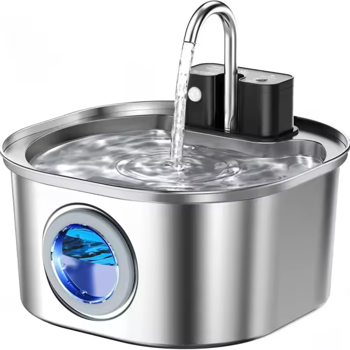 Fregadero Automático Para Gatos 3L Acero Inoxidable Recarga Inalámbrica Sensor Dispensador De Agua Para Mascotas Con Alimentador Inteligente - 1
