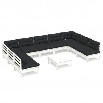 VIDAXL 3097182 juego de muebles para jardín de madera maciza de pino color blanco y gris antracita 10 piezas - 1