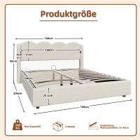 Cama tapizada 160x200 cm, Armazón de Cama multifuncional onulado, Cama Doble hidráulica con Luces LED y función de carga USB, Armazón Staubetti con Marco de espagueti Plano, Cama Juvenil con Estilo - details 7