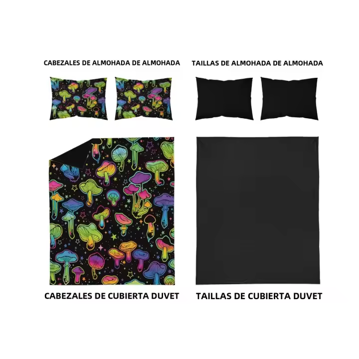 Juego De Sábanas De Pollo Con Estampado De Setas Gradient Halloween 3 Piezas (1 Funda De Edredón + 2 Fundas De Cojín) Cama De Poliéster 100% 90gsm - 1