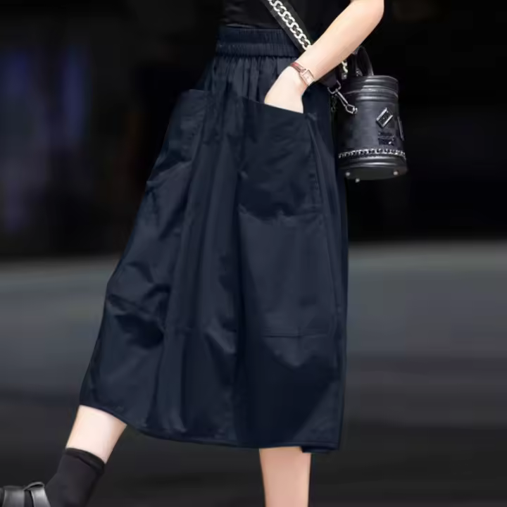 ZANZEA Falda Larga De Cargo Recta Para Mujer Cintura Elástica Midi Estilo Vintage Con Bolsillo Grande Moda Casual Coreana - 1