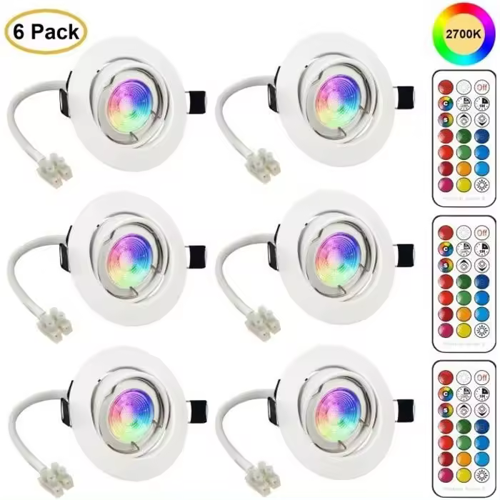 Focos LED empotrables GU10 ajustables, lámpara RGB que cambia de color, luz blanca cálida, 6 W, luz de techo (juego de 6) - 1