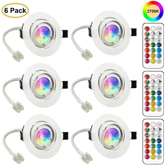 Focos LED empotrables GU10 ajustables, lámpara RGB que cambia de color, luz blanca cálida, 6 W, luz de techo (juego de 6) - 1