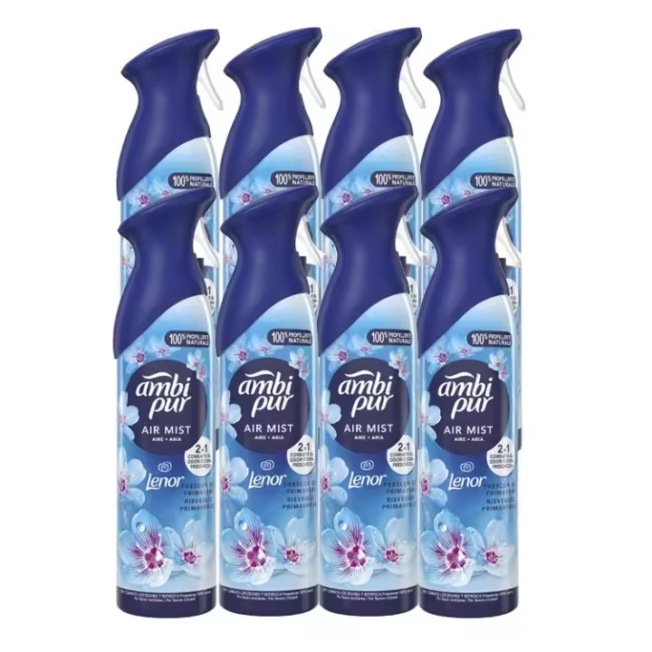 Ambi Pur Despertar Primaveral Ambientador En Spray, Con Una Fragancia El Doble De Duradera Que Elimina Olores Y Deja Un Aroma Fresco Y Ligero, 8 Unidades de 185ml - 1