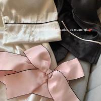 Conjunto De Pijamas De 2 Piezas Para Mujer Verano Primavera Manga Larga Estampado De Letras Sleepwear Falso Satén Casual Para Parejas - details 6