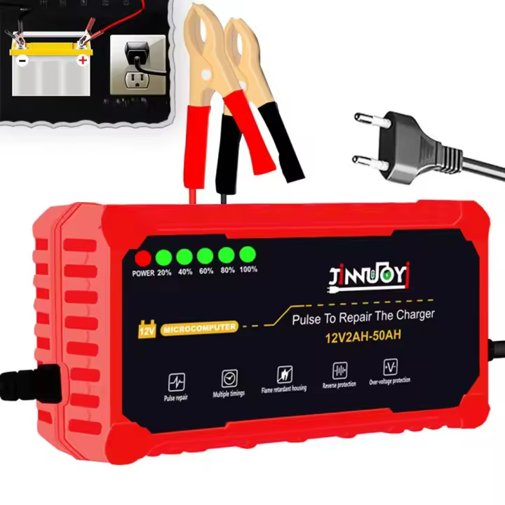 Cargador De Batería Para Coche Y Motocicleta 12V Inteligente Carga Rápida Con Pulso Y Mantenimiento Pantalla LED Moto Cargador De Batería - 1