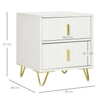 HOMCOM Mesita de Noche con 2 Cajones Mesilla de Noche Mesita Auxiliar con Patas de Metal para Salón Dormitorio Carga 40 kg 40x40x47 cm Blanco - details 2