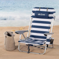 Aktive - Silla de playa plegable con respaldo reclinable 4 posiciones, 50x45x76 cm, fabricada de aluminio y poliéster, con cojín, bolsillo lateral y mochila, máx. 110 kg, sillas de playa, sillas plegables, accesorios verano - details 1