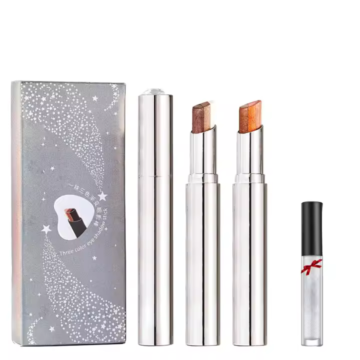 Sombra de ojos en barra Roseionly, resistente al agua, con degradado brillante, tres colores brillantes, sombra de ojos en barra, sombra de ojos en crema multicolor de larga duración para maquillaje de ojos en capas (02+04#) - 1