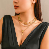 Juego De 4 Collares Vintage Con Estrella Y Hebilla OT Para Mujeres Y Hombres Cadena Cubana Metálica Gótica Moda 2024 Steampunk Grunge - details 2