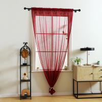 Cortina Sutil Roja Vibrante Para Decoración De Hogar Oficina Sala De Estar Y Dormitorio Con Bolso De Percha Moderna Translúcida - details 0