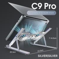 Soporte ajustable para computadora portátil con ventilador friador, soporte para computadora con agujeros más fríos, plegable, Plata - details 0