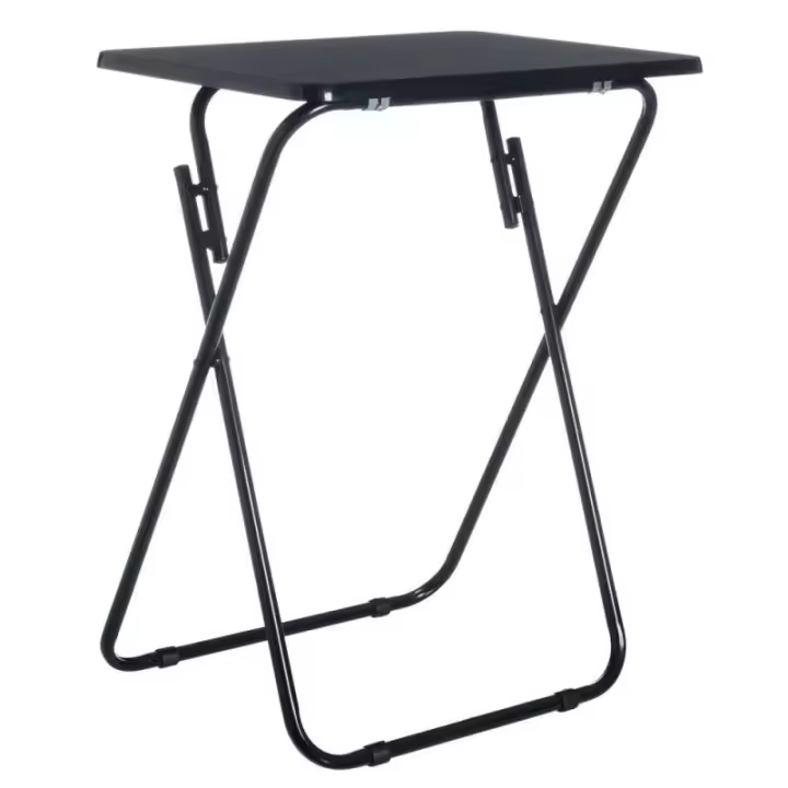 Dcasa Mesita auxiliar plegable de metal y madera DM negra de 48x38x66 cm - 1