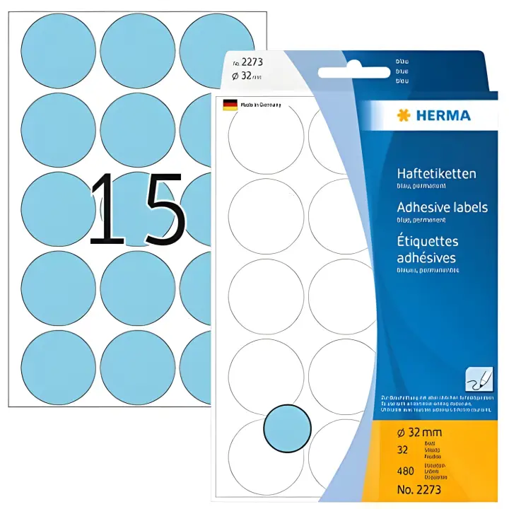 Herma 2273 - Etiquetas multiuso, diámetro 32 mm, redondo, papel mate, 480 unidades, color azul - 1