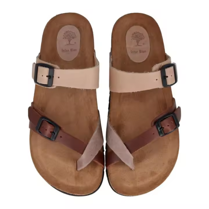 Sandalias de piel Inter-Bios de dedo mod. 7212 en colores beig y marrón - 1