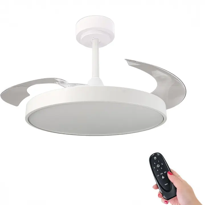 Ventilador de techo con luz LED 36W en 3 Temperaturas de Luz con Mando a Distancia -Motor DC Eficiente y Silencioso, 3 tonalidades, aspas desplegables retráctiles, 6 velocidades, control remoto, memoria, temporizador (ventilador-001 6990 D7) - 1