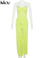 Vestido Maxi Sin Mangas Para Mujer Kliou Estilo Bandage Con Aros Y Rotura Lateral Silueta Corporal Corto De Calle Polyester Spandex - details 1