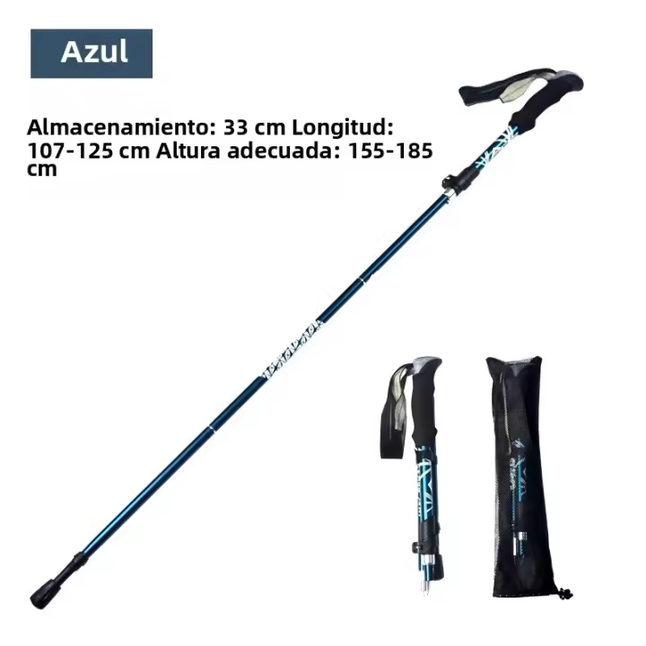 Palo De Caminar Plegable Para Senderismo Y Camping Con 5 Secciones Manija Antideslizante De Espuma Telescópico Fácil De Guardar Para Ancianos Material De Carbono Acero Inoxidable - 1