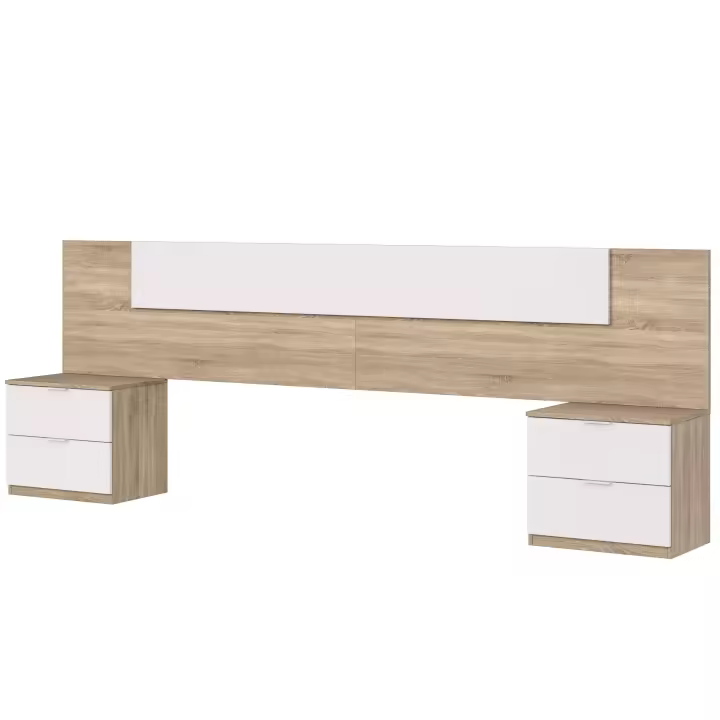 Cabecero Dormitorio Matrimonio con 2 mesitas Blanco y Roble con mesillas incluídas 247x95x38 cm - 1