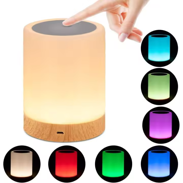Luz Nocturna de LED, Lámpara de Mesita de Noche Inteligente Recargable por USB Diseño de Control Táctil Portátil para la Cuarto de Los Niños Dormitorio Acampar - Blanco Cálido - 1